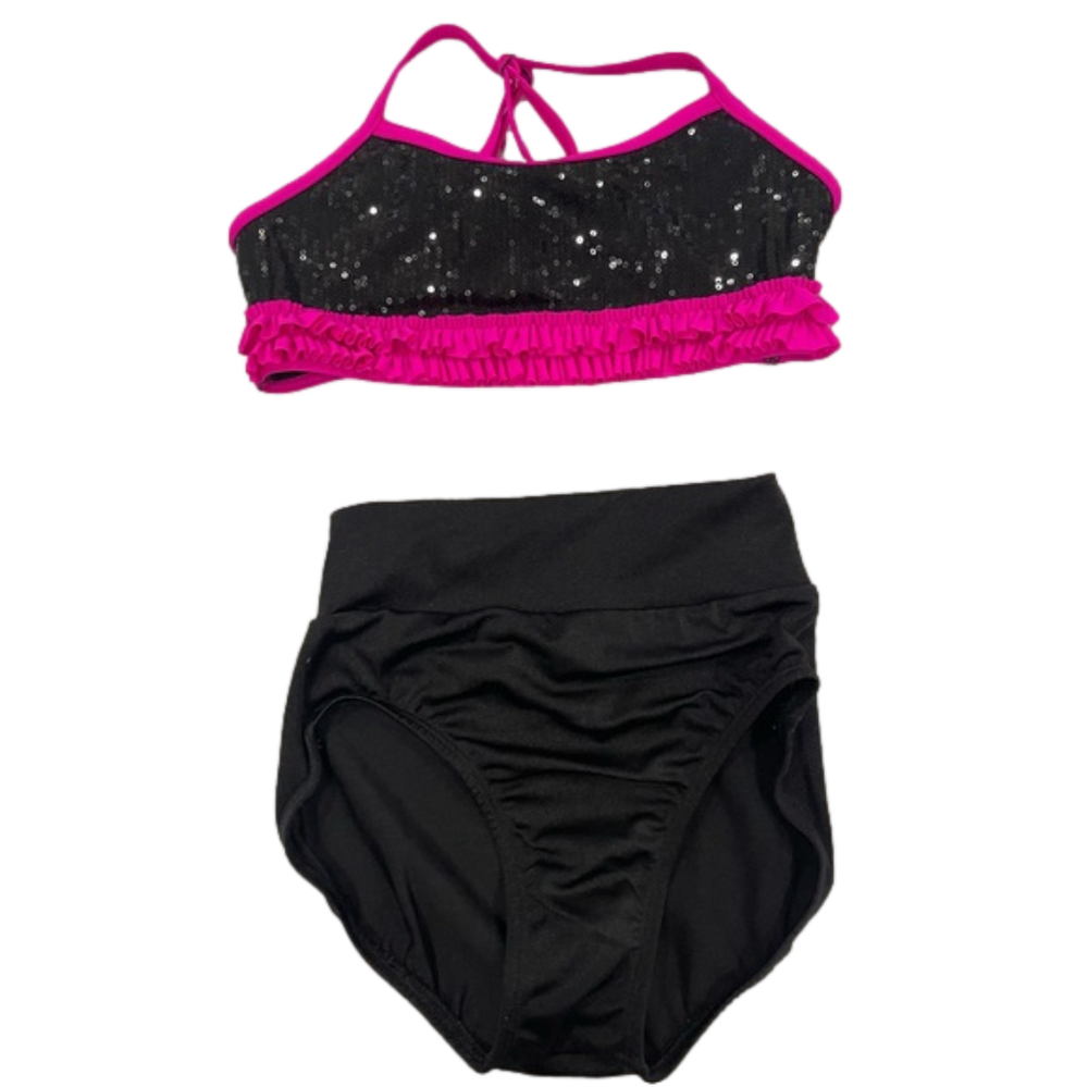 CAPEZIO & BODY WRAPPERS 2-piece dance comp convention. Black & hot pink. Large